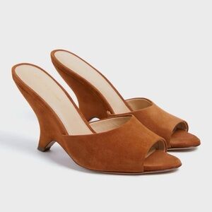 Veronica Beard Cognac Suede Peep-Toe Mule Heels